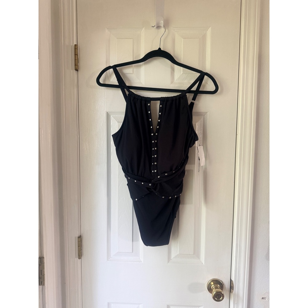 Magicsuit Riveted Black Studded Keyhole One Piece Swimsuit Tummy Control 12‎